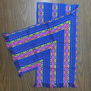 Vintage Blue Multi Woven Mexican Rebozo Shawl Wrap or Runner 48”